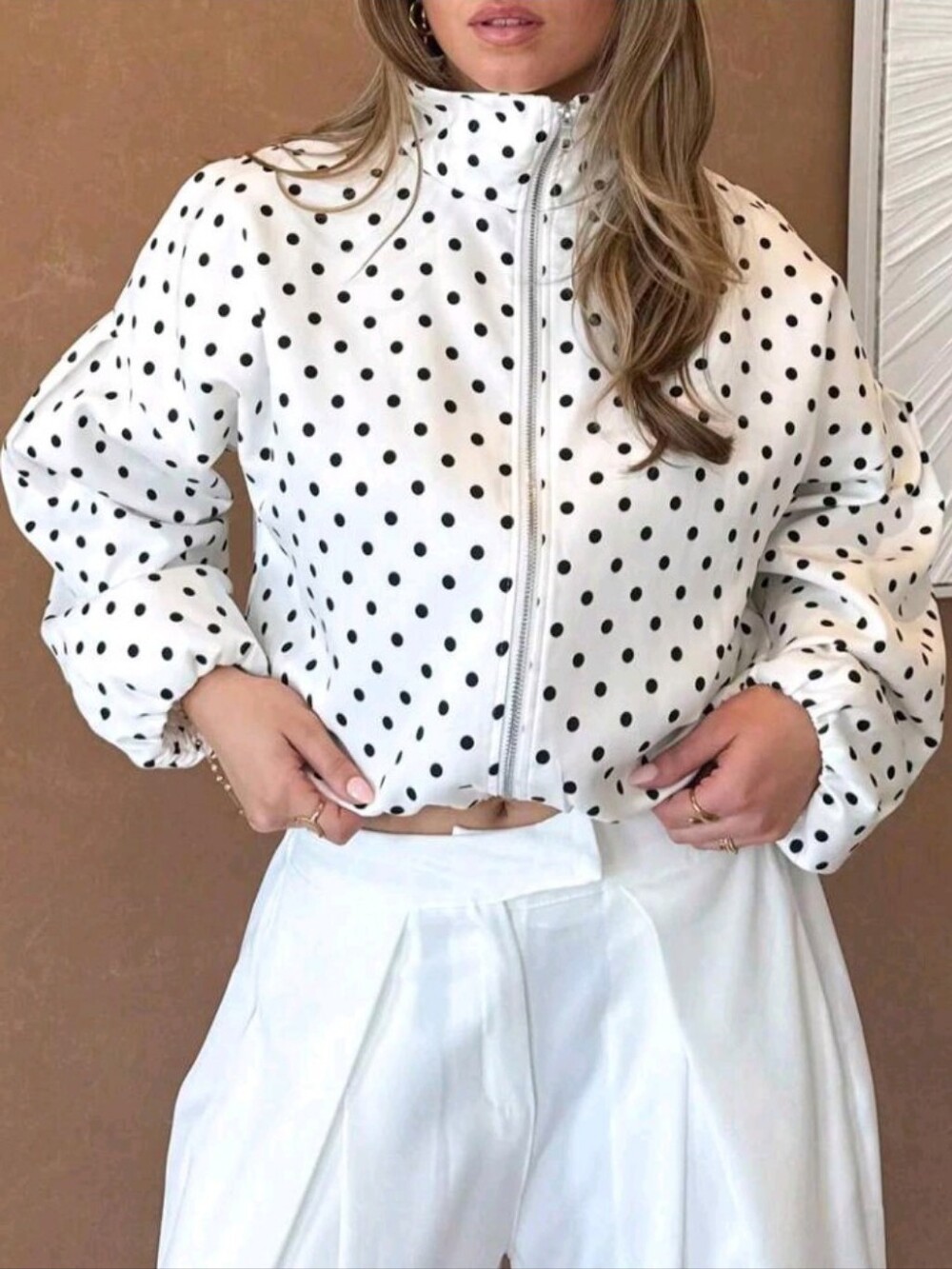 New Fashion Elegant Polka Dot Women's Long Sleeve Jacket Coat For Daily